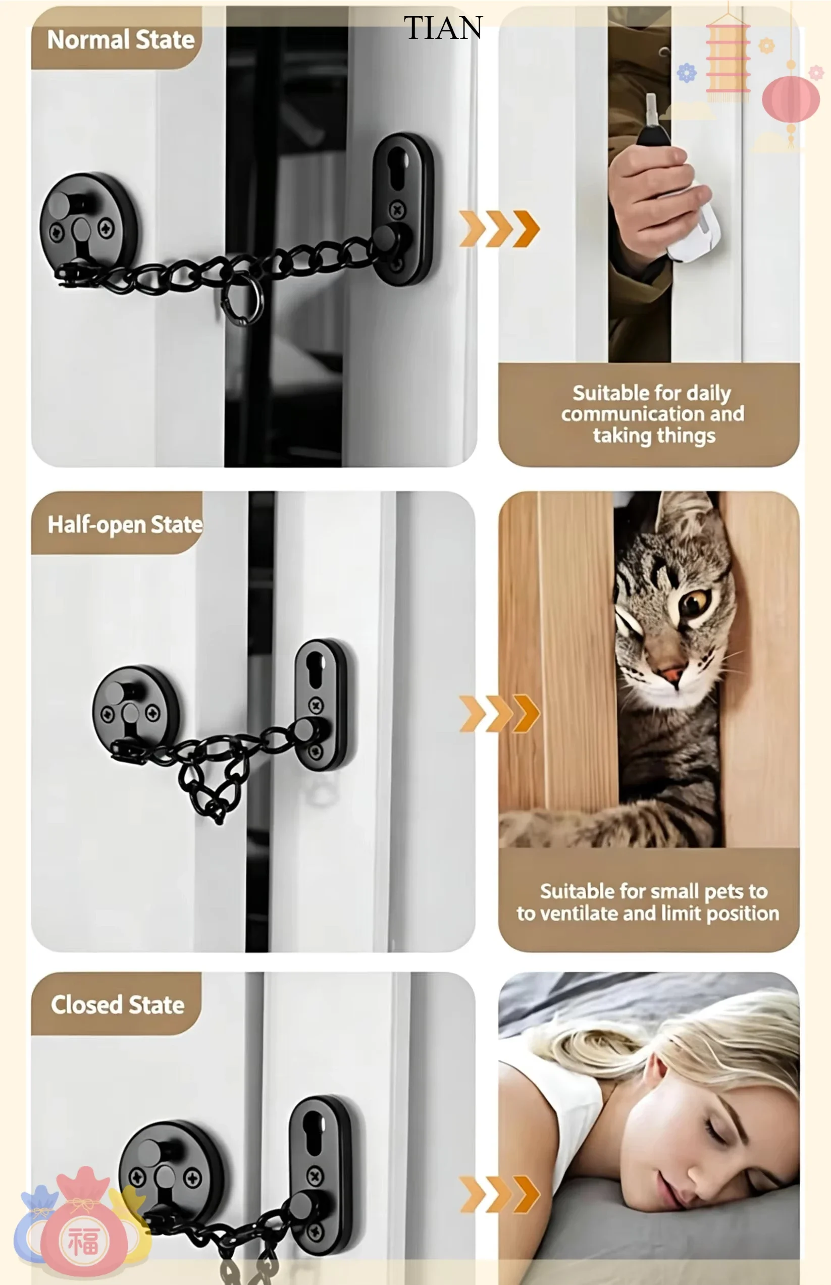 TIAN   Chain Door Guard Lock S - Security Chain Door review and price